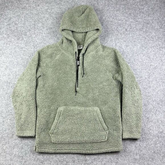 PINK Victorias Secret Hoodie Womens Med Sherpa Fleece Pullover Kangaroo Pocket - Picture 1 of 13